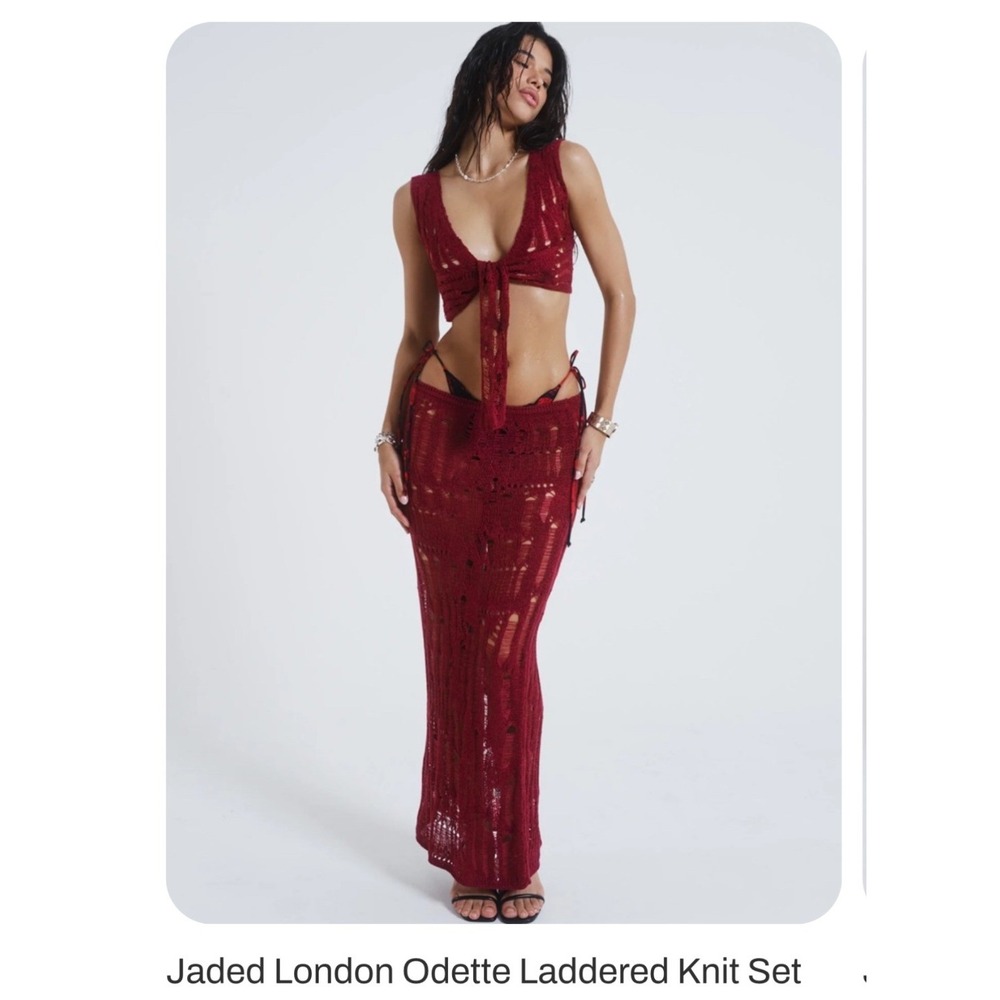 Jaded London Odette Laddered Knit Set Skirt Top Open Knit Sexy Beach Party XS